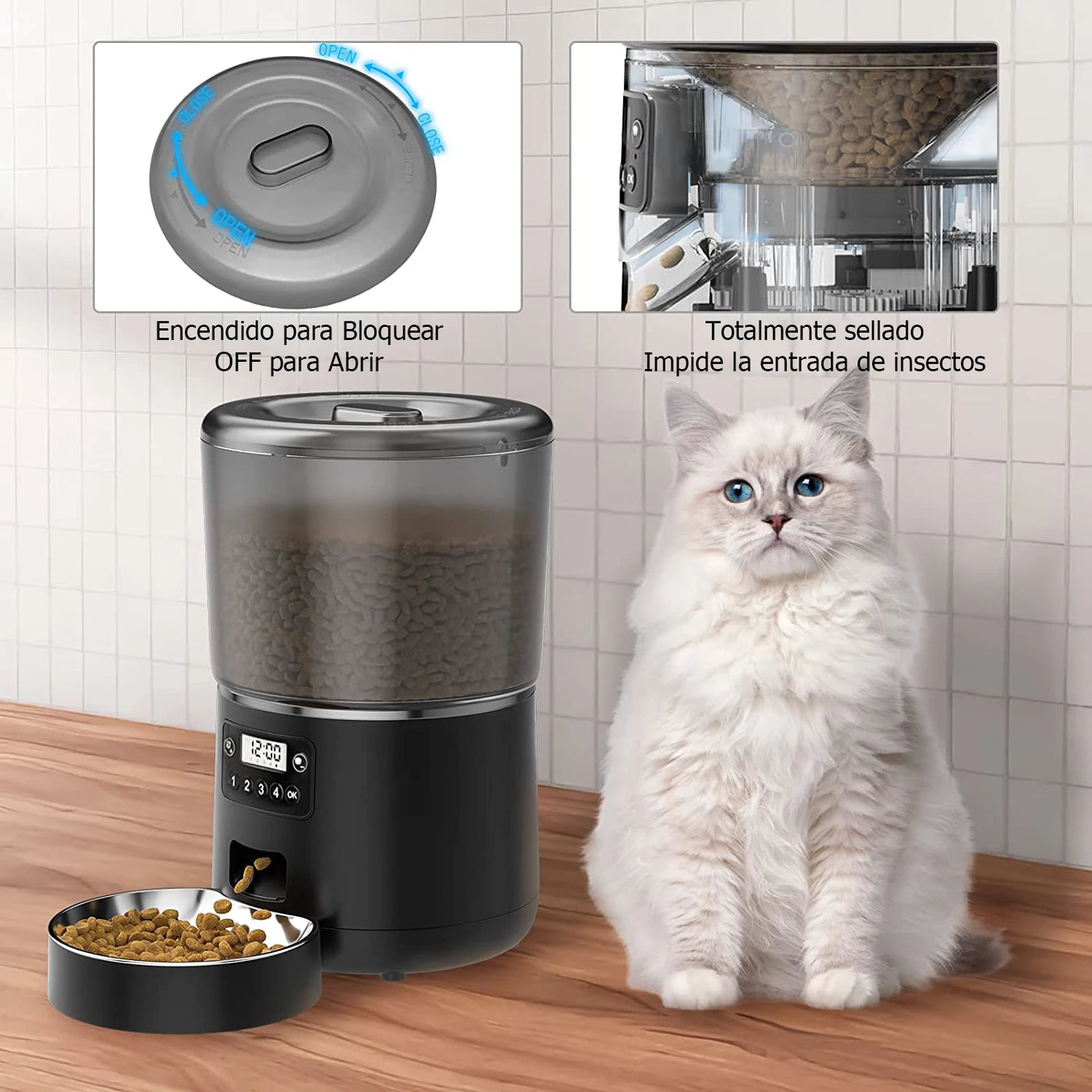 Dispensador automático de comida de 4L y Control inteligente.